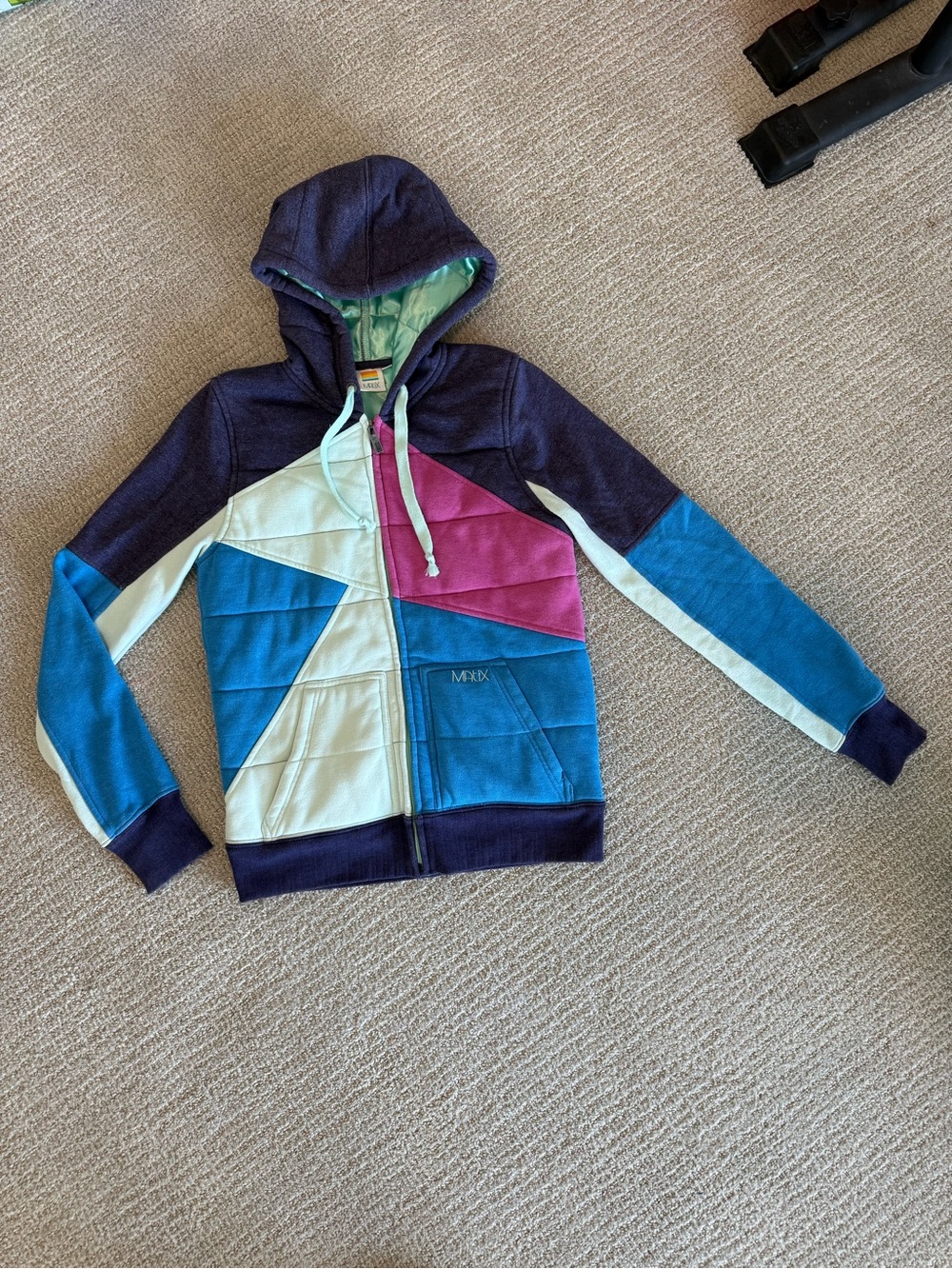 Matix Colorblock Zip Hoodie in Navy, Teal & Pink